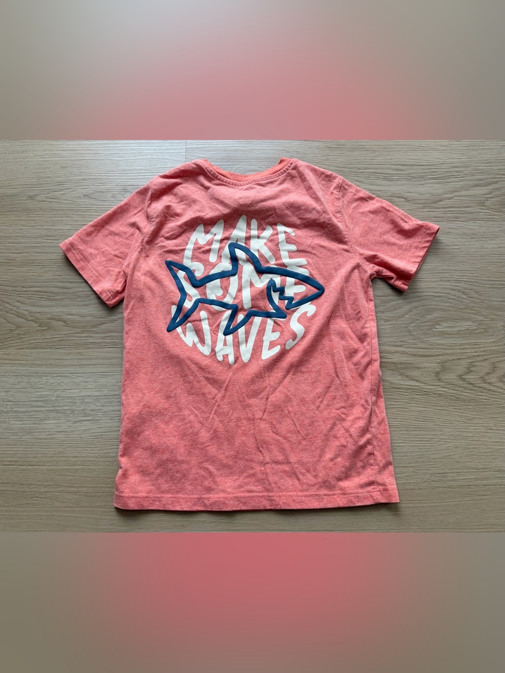365 Kids Boys Orange Shark “Make Some Waves” T-Shirt Size 7 Summer Beach